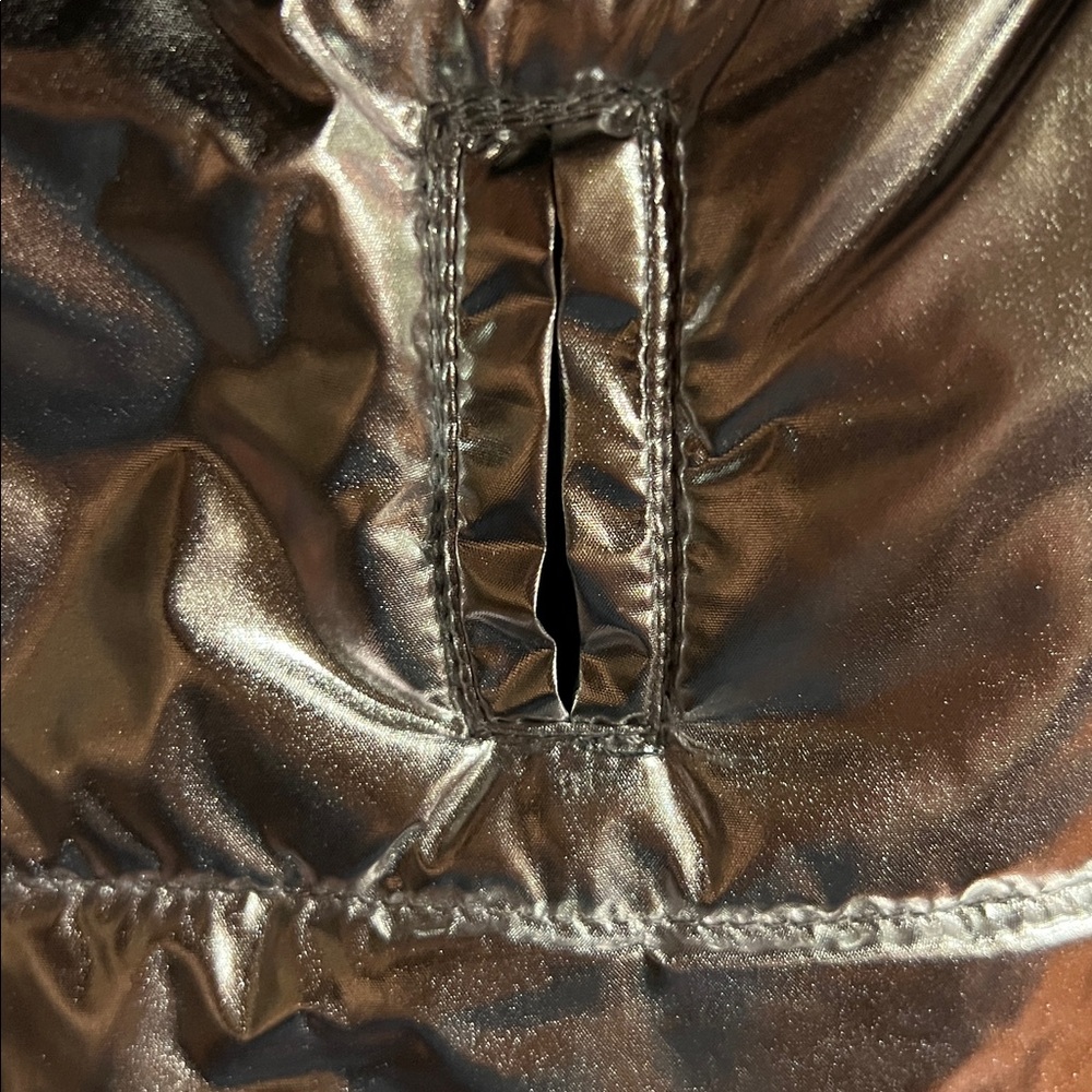 Metallic Silver Dog Winter Coat w/fleece inside- Removable Hood w/Faux Fur Trim - Picture 9 of 16